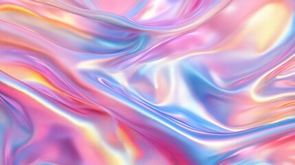Abstract iridescent fabric folds, vibrant colors, soft light