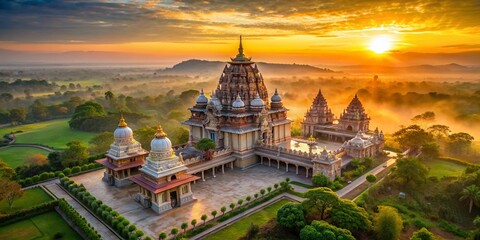 Fototapeta premium Aerial View of Temple Complex, South India, Religious Landmark, Sunrise, HD Wallpaper