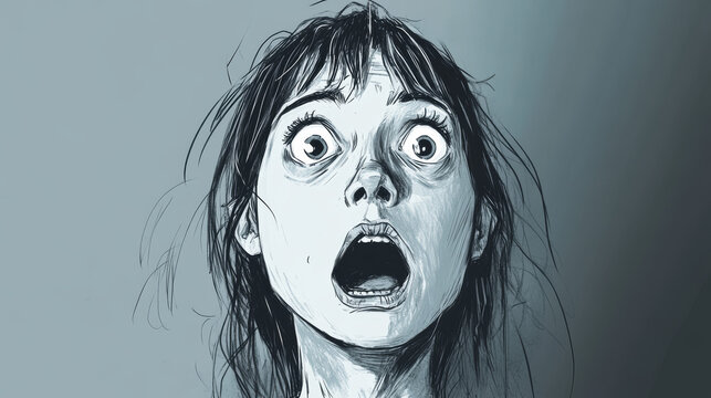 Scared women afraid, in panic, fear. Vector flat illustration of girl characters with terrified face expression, frightened, in shock, stress, nervous, and surprised