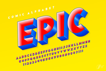 Original 3d comical alphabet design, retro characters set. Colorful letters.