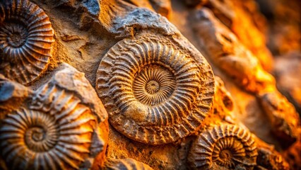 Ancient Fossils Embedded in Rugged Rock Formation - Prehistoric Paleontology Stock Photo
