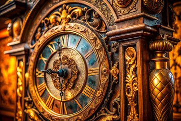 Obraz premium Antique Grandfather Clock Face Close-Up: Timeworn Elegance in Detailed Photography