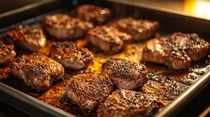 Moroccan Mechoui Slow Roasted Lamb plated a large metal tray soft backlighting highlighting golden brown crispy edges traditional Moroccan spices scattered around