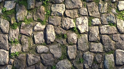 Cobblestone Pavement with Moss