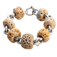 Obraz premium A unique handmade bracelet featuring porous natural stones and silver links, showcasing an earthy aesthetic perfect for nature lovers.