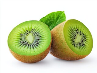 Fototapeta premium Peach isolate. Peach slice. Peach with leaf on white background. Full depth of field. With clipping path.