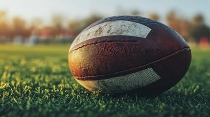 Obraz premium A close up image of an American football on grass