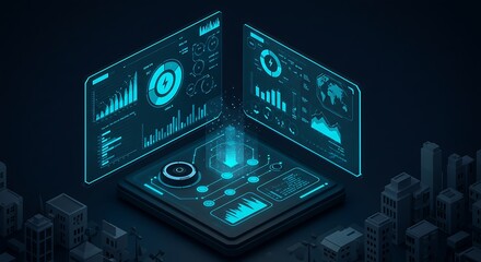 Analyzing City Data Using Digital Interface with Glowing Futuristic Style