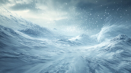 Fototapeta premium Cold wind with snow blow, winter weather icons with white smoke and flying snowflakes, freezing breath curve trails. Flow snowy smoky stream, icy vapour. Realistic 3d vector isolated clip art set