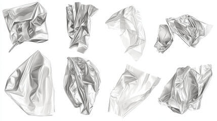 Naklejka premium Plastic transparent film for packaging - whole with wrinkles and folds and torn square vinyl wrap with overlay effect. Realistic vector illustration set of cellophane or polythene seal wrapper mockup.