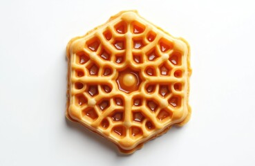 Top view of single bubble waffle isolated on white background. Fresh baked belgian waffles. Delicious dessert snack, ready to eat. Sweet breakfast for cafe menu, culinary blog, street food concept.