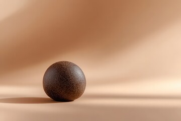 A spherical object is placed on a muted neutral background