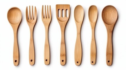 Wooden Kitchen Utensil Set On White Background