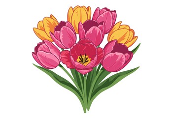 Obraz premium Vibrant Bouquet of Pink and Yellow Tulips Spring Flowers Floral Design Illustration