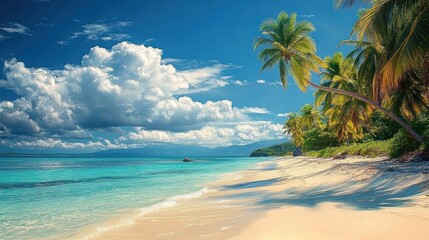 Tropical Paradise Beach with Palm Trees and Turquoise Ocean in Saona Island Dominican Republic
