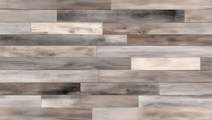 Naklejka premium Rustic wood plank flooring design. A mix of light and dark tones creates a warm, natural aesthetic