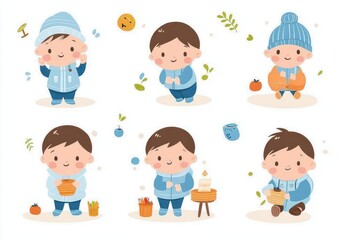 Cute Babies Illustration Activities Kawaii Art Soft Pastel Colors Minimalist Design