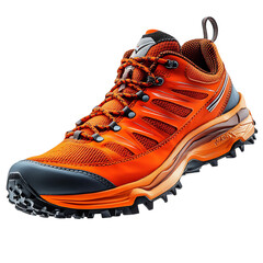 Vibrant Orange Trail Running Shoes Isolated on Transparent Background