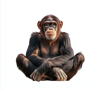 Obtain a valid viewport, full-body shot of a monkey sitting on a white background