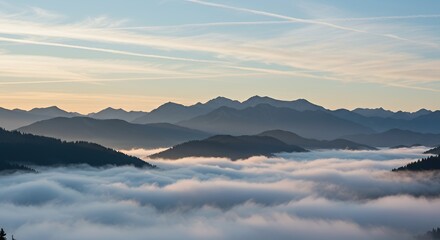 Obraz premium Misty Mountain Range at Sunrise