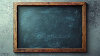 Blue school classroom chalkboard clipart realistic vector. Isolated board texture for menu with wooden frame on transparent background. Empty grunge surface for message with rustic brown border