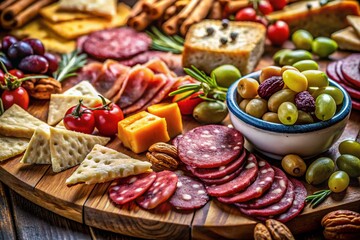 Close-up Macro Shot of Gourmet Charcuterie Board Delights