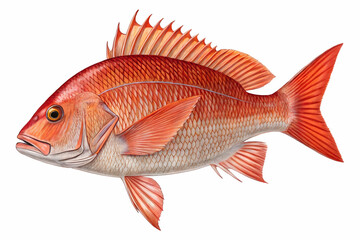Fototapeta premium Atlantic Ocean Red Drum Fish Isolated on White Background,A fresh red snapper fish with vibrant reddish-pink scales, isolated on a white background,Siamese fighting fish. 