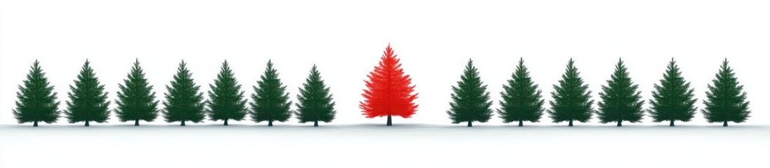 Fototapeta premium Christmas Tree Patterned Fabric with Pine Trees in Green and Red for Festive Clothing and Decorations