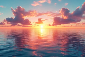 Serene Ocean Sunset Tranquil Skies and Calm Water Reflection