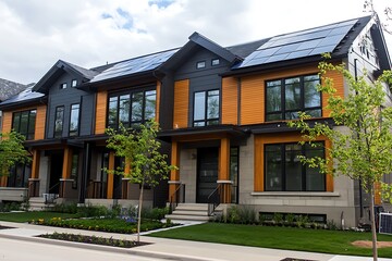 Obraz premium A modern smart home with solar panels and integrated energy systems that manage power usage efficiently and sustainably