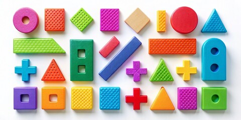 Colorful Elementary Math Clipart:  Numbers, Shapes & Educational Fun Stock Photo