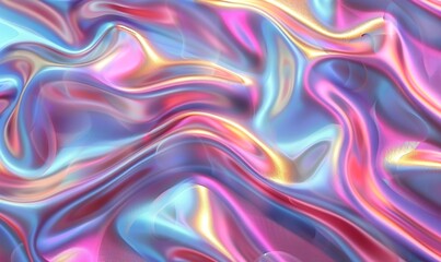 Fototapeta premium 3D render, abstract background with a holographic, iridescent, liquid, wavy pattern. Shiny,