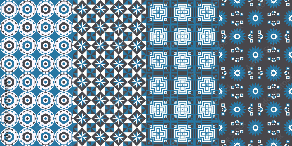 Aufkleber The patterns are primarily composed of white, blue, and gray colors, creating a visually appealing and modern aesthetic.