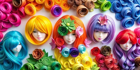 Obraz premium Colorful Paper Doll Hair Extensions - DIY Craft Supplies