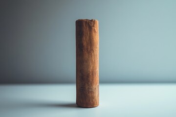A single isolated cinnamon stick presented against a soft background