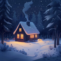 Naklejka premium A cozy cabin in the woods with a chimney and a fireplace