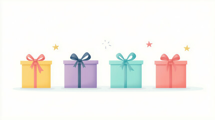 Colorful gift boxes with ribbons against a light background  