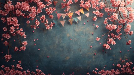 Graduation Congratulations Chalkboard Art with Cherry Blossoms and Bunting