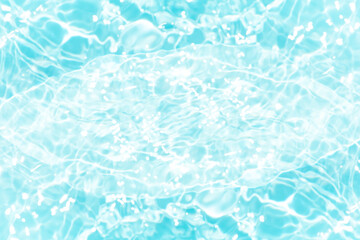 Blue water with ripples on the surface. Defocus blurred transparent blue colored clear calm water surface texture with splashes and bubbles. Water waves with shining pattern texture background.