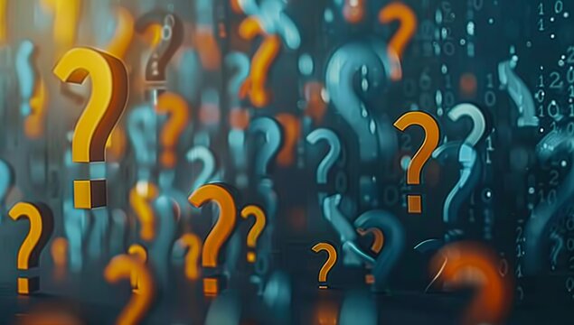 A background of question marks in various sizes and colors, representing the many questions