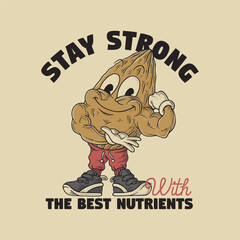 Retro Muscular Almond Sports Mascot