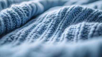 Soft Blue Knitted Blanket Detailed View: Home Textile, Cozy Home Decor, Blue Textured Throw, Handmade Knit Pattern, Warm Winter Bedding