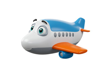 Naklejka premium Colorful Cartoon Airplane with Big Eyes and Orange Wings on Transparent Background