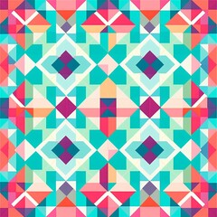 Vibrant Geometric Pattern with Teal Pink and Aqua Triangles