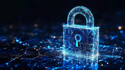Abstract Digital Padlock Network Security Blue Glowing Lines Technology Modern Futuristic Data Protection Secure Encryption Privacy Safeguard Internet