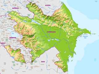 Obraz premium Detailed physical vector map of Azerbaijan