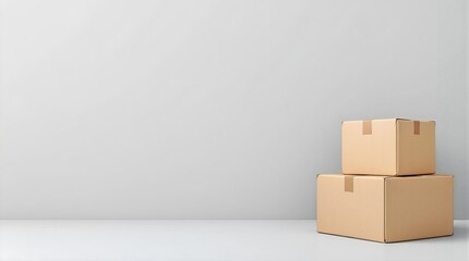 cardboard boxes stack isolated moving storage delivery gray wall copy space for text