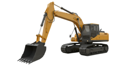 Heavy Excavation Machinery With Yellow And Black Color Mounted On Tracks For Construction Work