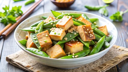 A protein-packed tofu stir-fry with sesame oil and snap peas.