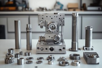 Precision Metal Components and Machinery: Industrial Manufacturing and Mechanical Engineering Workshop Tools